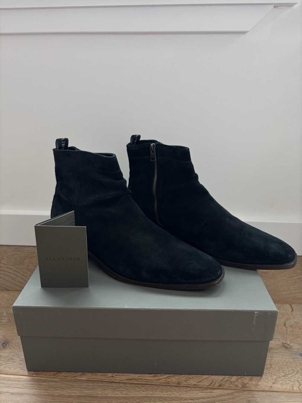 All Saints Black Harris Mid Zip Suede Boots